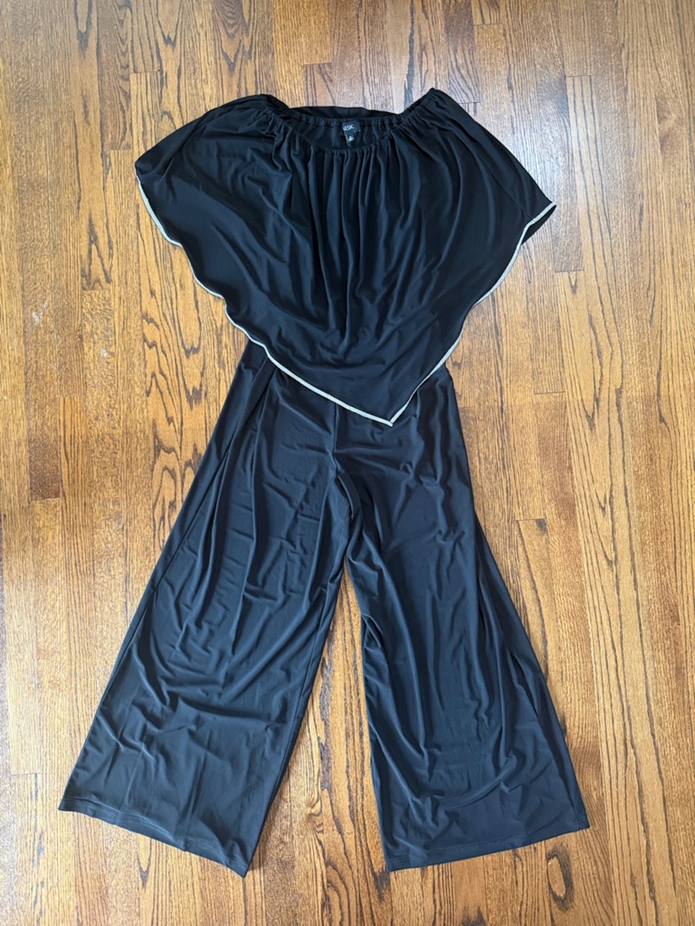 B40 MSK Women’s CL Black Tank Wide-Leg Jumpsuit with Faux Diamond Capelet